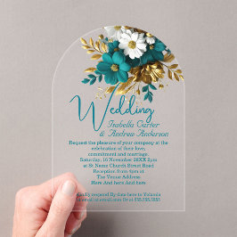 Elegante Hochzeiten Verzierte Aquamarine White Gol Acryleinladungen