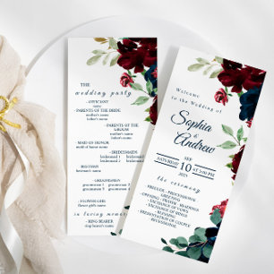 Elegante Hochzeiten von Burgundy und Navy Blue Flo Programm