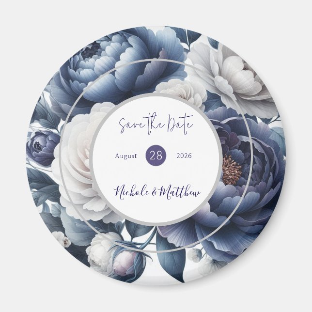 Elegante Hochzeiten von Navy Blue Peonies & White  Magnet (Vorne)
