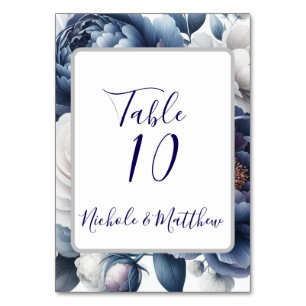 Elegante Hochzeiten von Navy Blue Peonies & White Tischnummer
