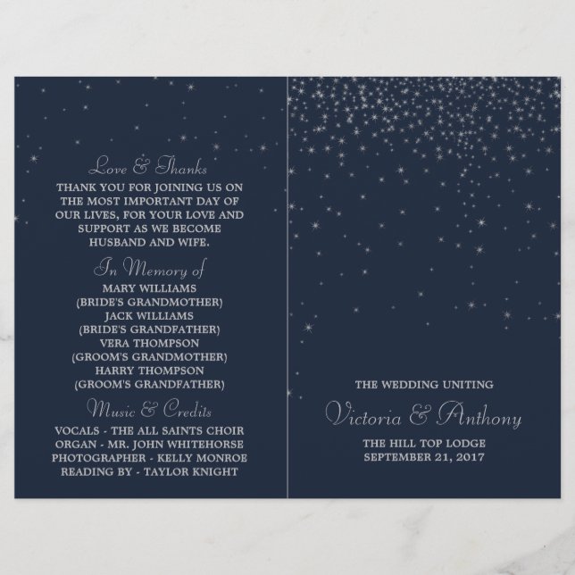 Elegante Hochzeiten von Navy & Silver Falling Star (Vorderseite)