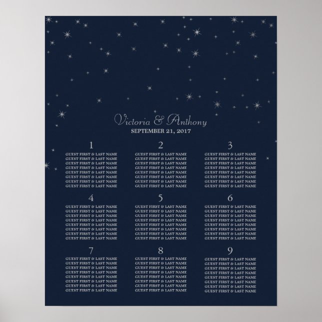 Elegante Hochzeiten von Navy & Silver Falling Star Poster (Vorne)