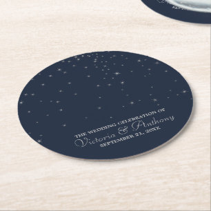 Elegante Hochzeiten von Navy & Silver Falling Star Runder Pappuntersetzer