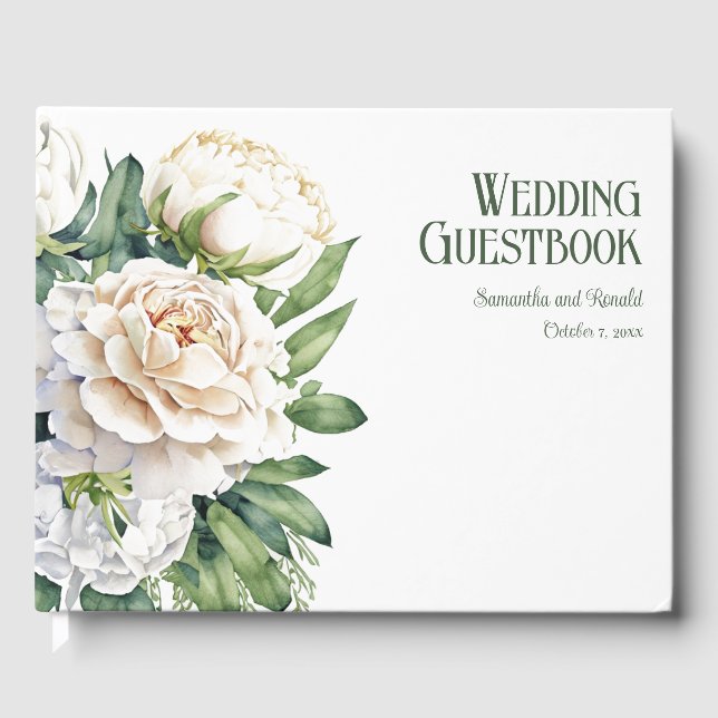 Elegante Hochzeiten von weißen Rosen und Peonies Gästebuch (Vorderseite)