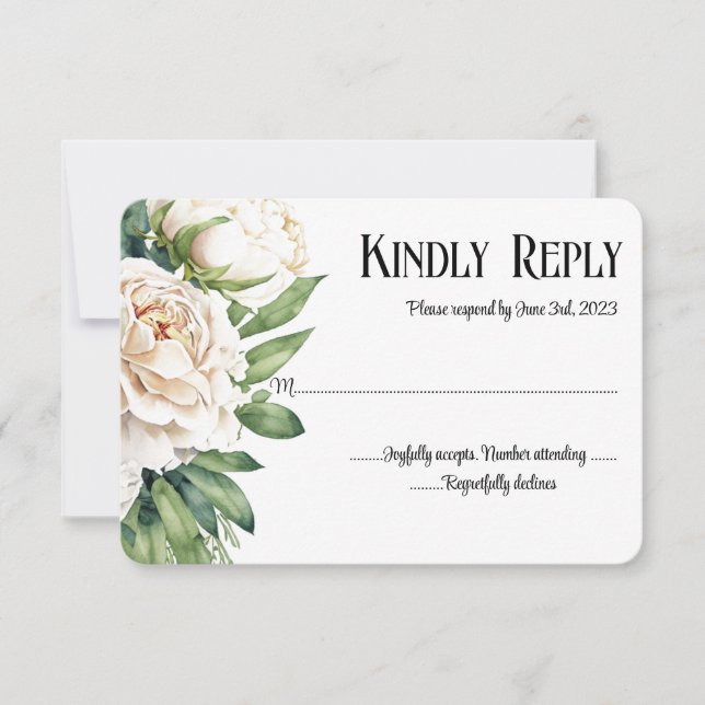 Elegante Hochzeiten von weißen Rosen und Peonies RSVP Karte (Vorderseite)