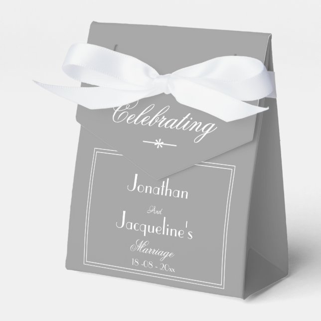 Elegante Hochzeitfavors Namen Moderner Chic Gray Geschenkschachtel (Vorderseite)