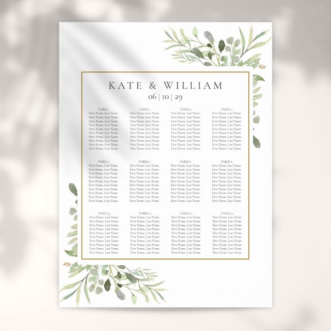 Elegante Hochzeitgrün Eukalyptus Seating Chart Poster (Elegant Wedding Greenery Eucalyptus Seating Chart)