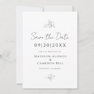 Elegante Hochzeits-Botanik-Blätter Schwarz Weiß Ch Save The Date