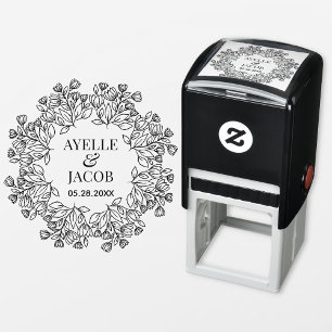 Elegante Hochzeits-Briefmarke aus Monogramm-Flachr Permastempel