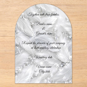 Elegante Hochzeits-Einladung Feder Perlen-Hochze Acryleinladungen