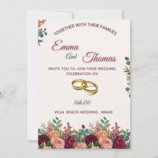 Elegante Hochzeits-Einladungskarte mit floralem De Einladung