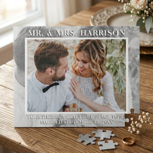 Elegante Hochzeits-Fotocollage für Herrn und Frau Puzzle
