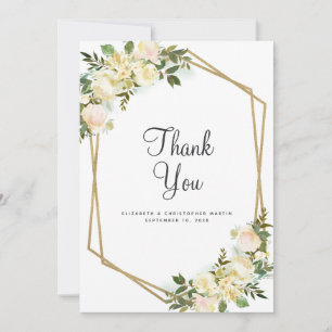 Elegante Hochzeits-Goldrahmen-Blumen-Aquarell Weiß Dankeskarte