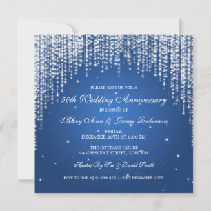 Elegante Hochzeits-Jubiläumsnacht - Dazzle Blau Einladung