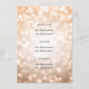 Elegante Hochzeits-Menü-Kupfer-Glitzer-Lichter Menükarte