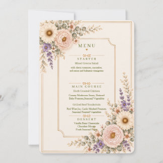Elegante Hochzeits-Menükarte mit Wildblumen. Einladung