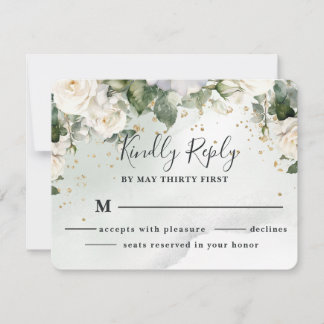Elegante Hochzeits-RSVP-Karte mit Rosen in Sage-Gr RSVP Karte
