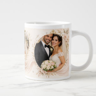 Elegante Hochzeits-Tasse – Anpassbare Namen & Foto Jumbo-Tasse