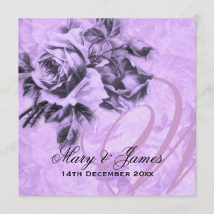 Elegante Hochzeits-Vintage Rosen lila Einladung
