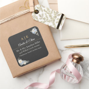 Elegante Hochzeitsadressaufkleber Luxuriöse Flor Quadratischer Aufkleber