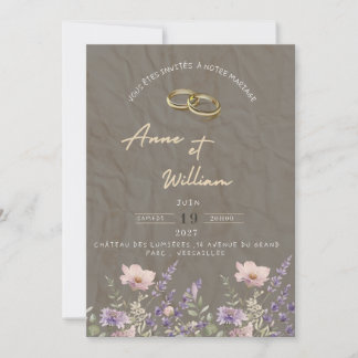 Elegante Hochzeitsankündigung | Ringe & Blumen Einladung