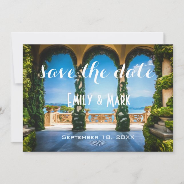 Elegante Hochzeitsargen Save the Date in Italien (Vorderseite)