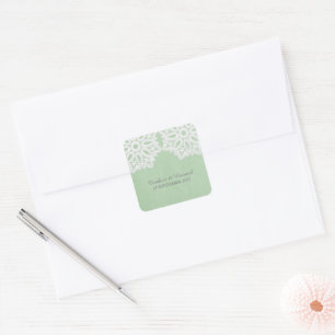 Elegante Hochzeitsaufkleber mit Minzgrün und Spitz Quadratischer Aufkleber