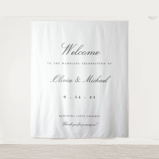 Elegante Hochzeitsbegrüßung Individuelle Rückwand- Wandteppich
