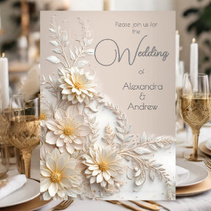 Elegante Hochzeitsblumen Beige Weiße Blumen Einladung