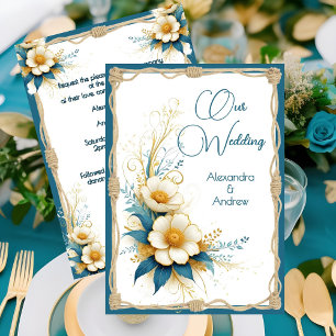 Elegante Hochzeitsblumen Blaue Cyan Weiße Blumen Einladung