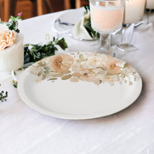 Elegante Hochzeitsblumen gedämpftes Grün Pfirsich Pappteller