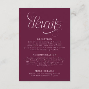 Elegante Hochzeitsdetails Cranberry Begleitkarte