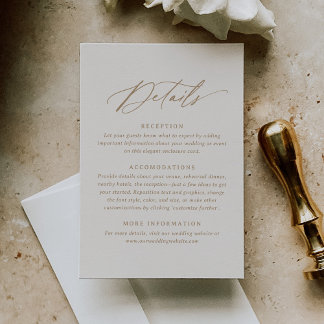Elegante Hochzeitsdetails für Elfenbein und Goldka RSVP Karte