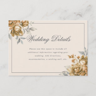 Elegante Hochzeitsdetails Goldene Rustikale Blumen Begleitkarte