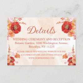Elegante Hochzeitsdetails in Aquarellorange Begleitkarte