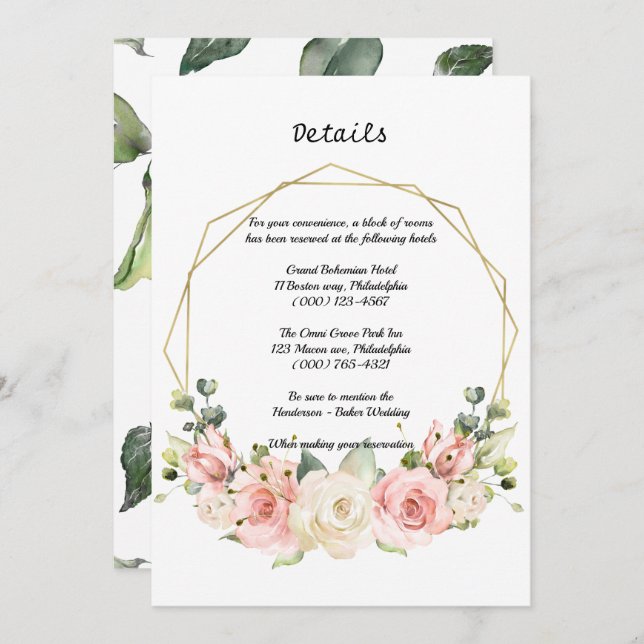 Elegante Hochzeitsdetails-Karte. Einladung (Vorne/Hinten)