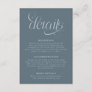 Elegante Hochzeitsdetails Schieferblau Begleitkarte