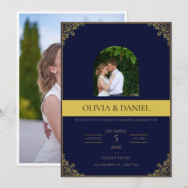 Elegante Hochzeitseinladung Einladung (Vorne/Hinten)