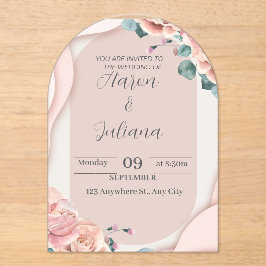 Elegante Hochzeitseinladung in rosa Farben mit Ros Acryleinladungen