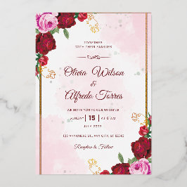 Elegante Hochzeitseinladung in Rosa und Rot Folieneinladung