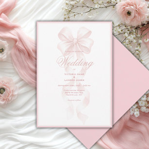 Elegante Hochzeitseinladung mit rosa Schleifenband Einladung