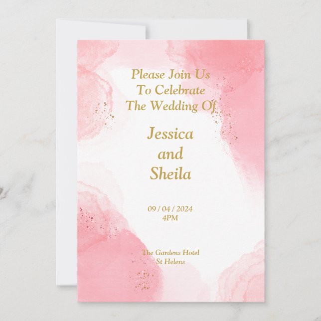 Elegante Hochzeitseinladung, rosa Aquarell Einladung (Vorderseite)