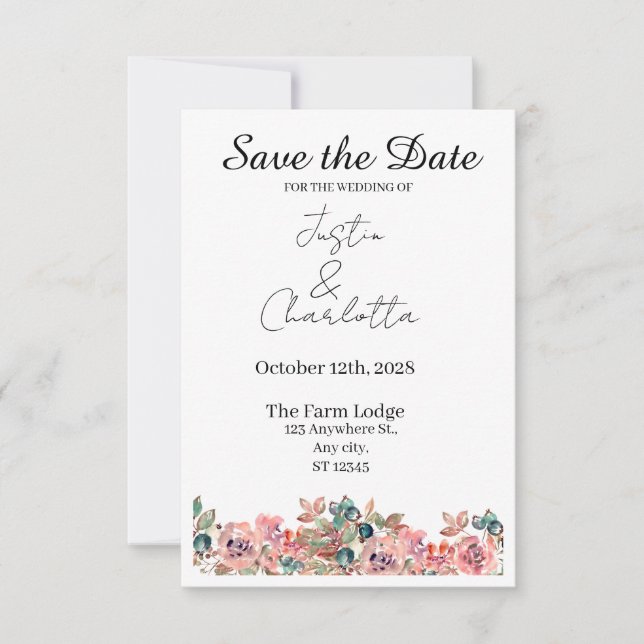 Elegante Hochzeitseinladungskarte zur Vorankündigu Save The Date (Vorderseite)