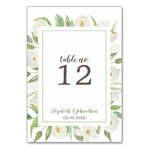Elegante Hochzeitsempfehlung mit weißer Flora Tischnummer