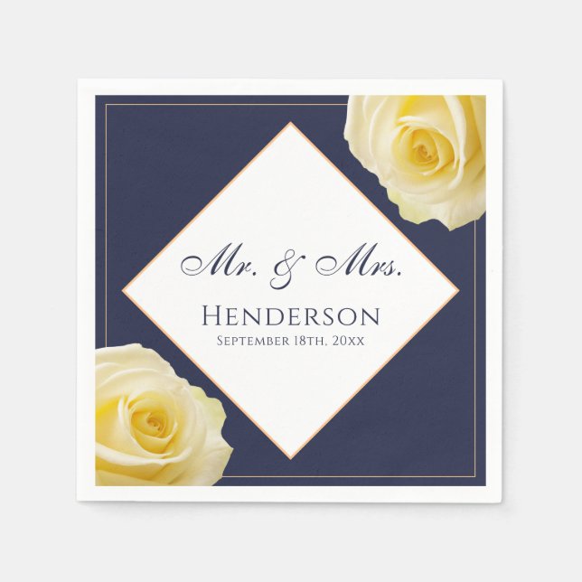 Elegante Hochzeitsfeier mit blauen Gelbrosen Serviette (Vorderseite)