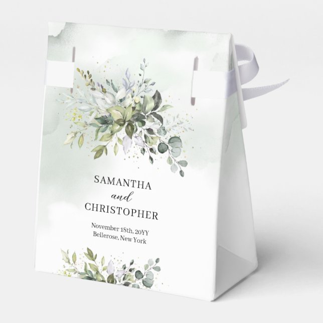 Elegante Hochzeitsfeier mit Eukalyptus Geschenkschachtel (Rückseite)