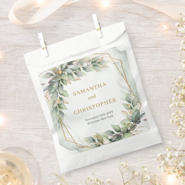 Elegante Hochzeitsfeier mit Eukalyptus Geschenktütchen (Ausgeschnitten)