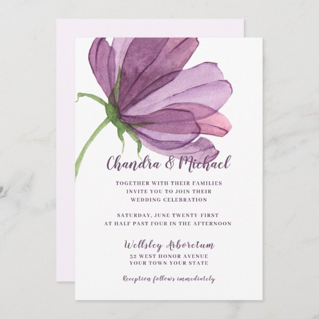 Elegante Hochzeitsfeier mit Wasserfarbe Einladung (Vorne/Hinten)