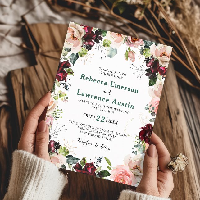 Elegante Hochzeitsfeier mit Wasserfarbe Rot Einladung (Von Creator hochgeladen)