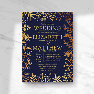 Elegante Hochzeitsfeier und Gold Floral Wedding Pr Einladung